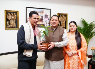 मुख्यमंत्री पुष्कर धामी से प्रसिद्ध फिल्म अभिनेता अक्षय कुमार ने की शिष्टाचार भेंट